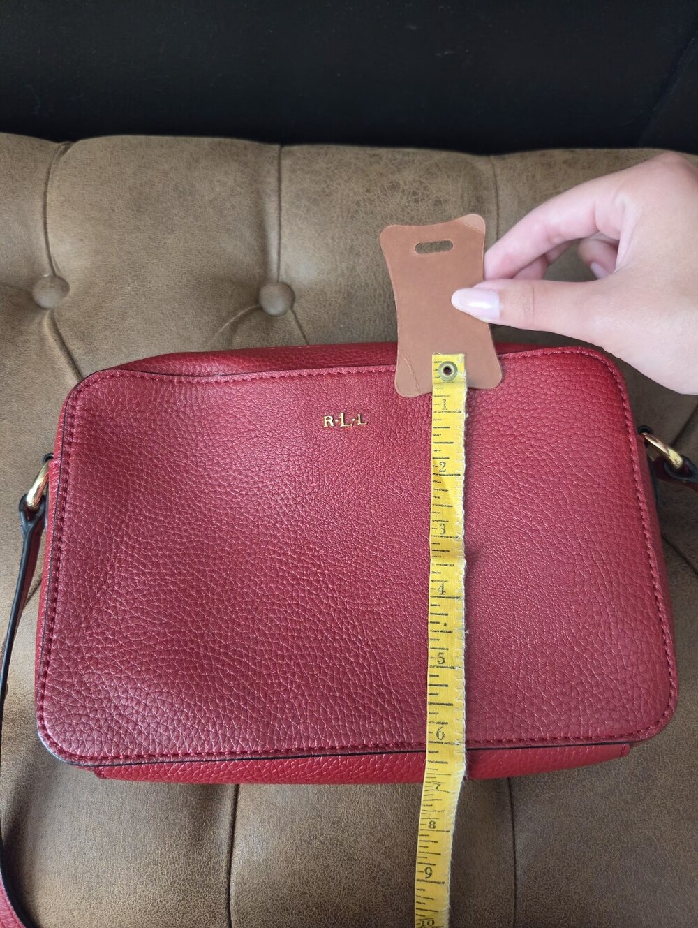 Lauren Ralph Lauren Red Pebbled Leather Crossbody Bag - Picture 15 of 16